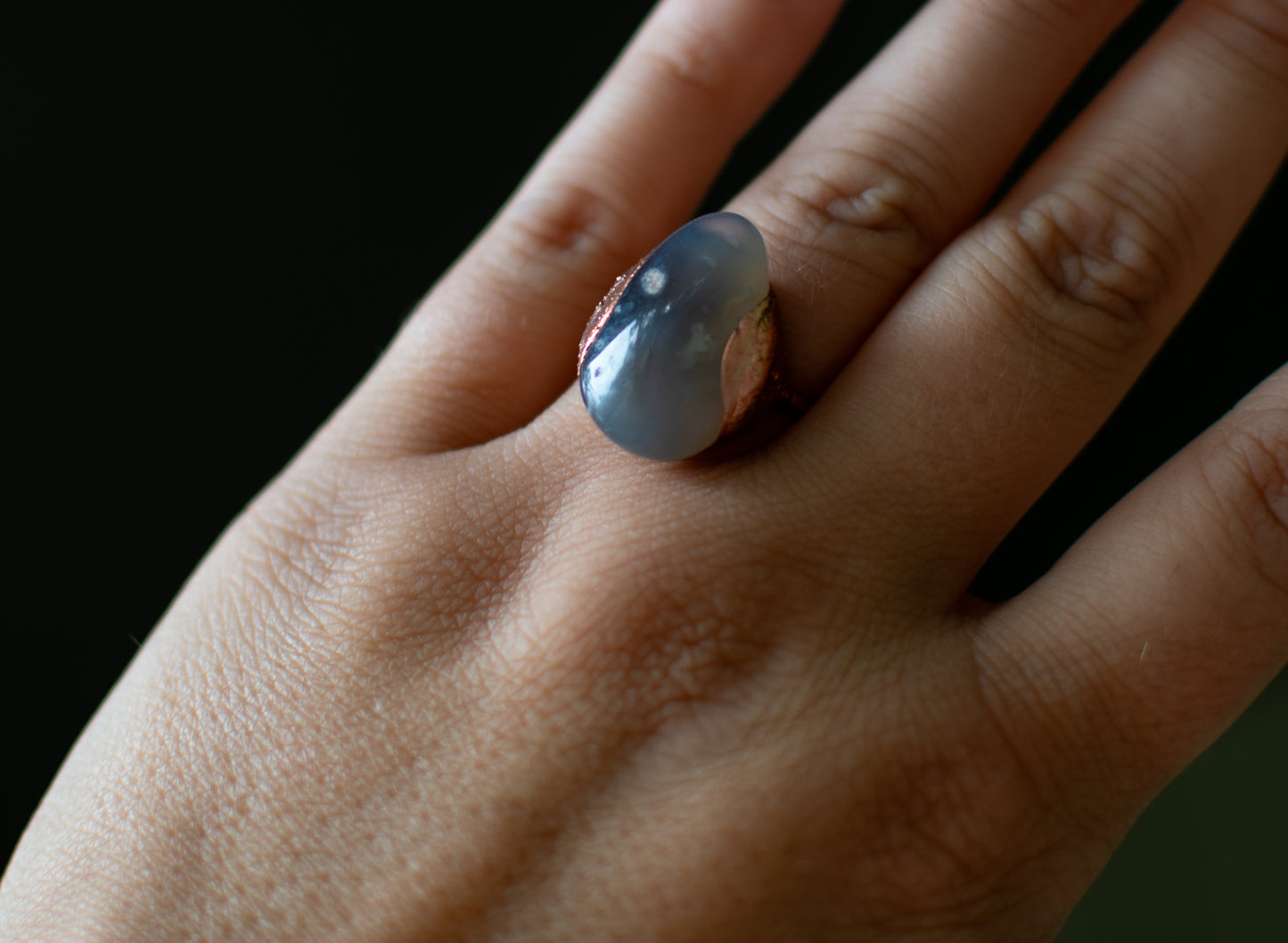 Grey Agate Teardrop Ring – Size 6