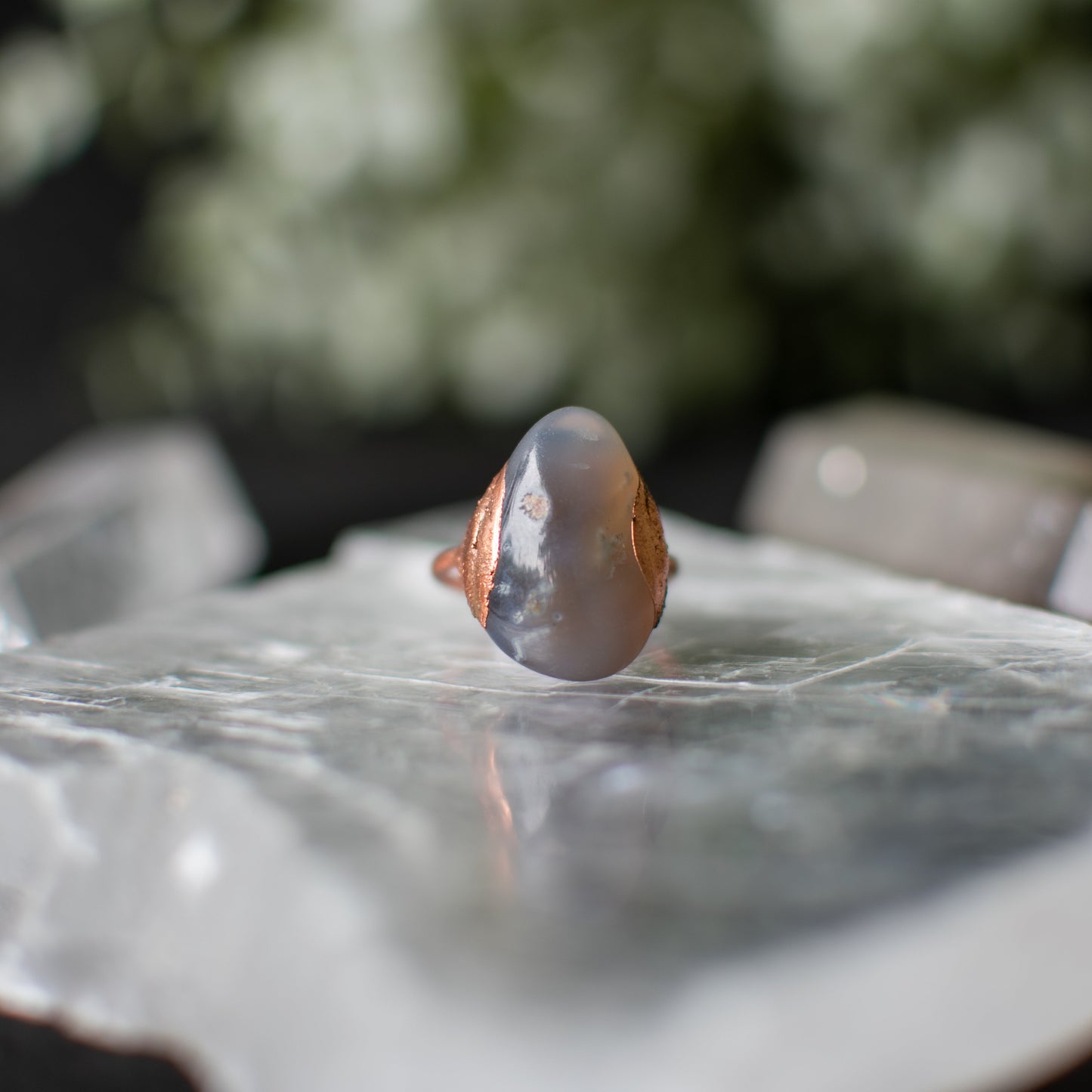 Grey Agate Teardrop Ring – Size 6