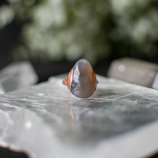 Grey Agate Teardrop Ring – Size 6