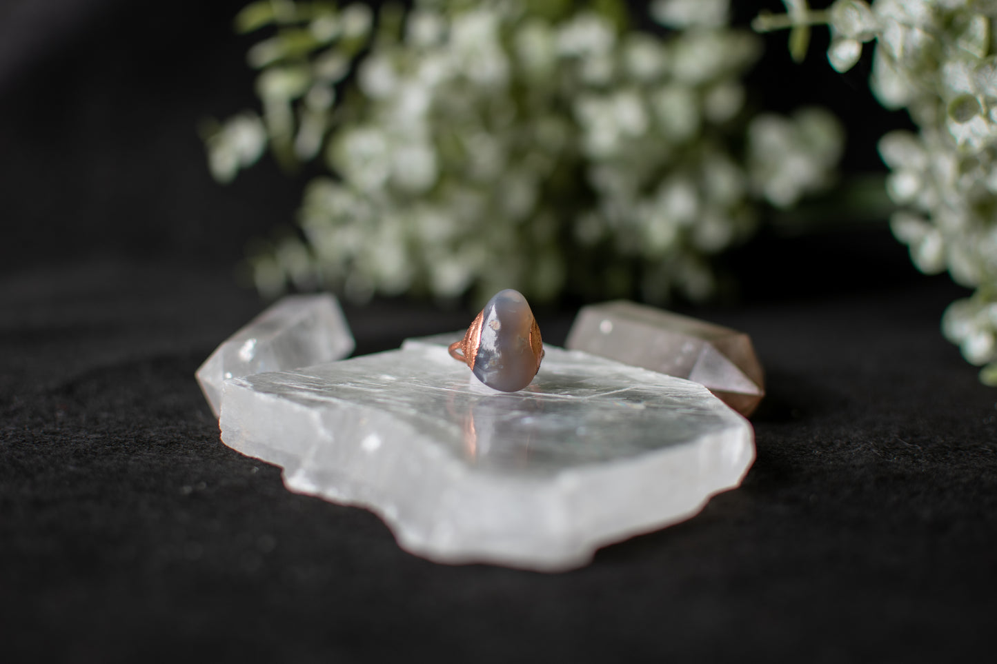 Grey Agate Teardrop Ring – Size 6
