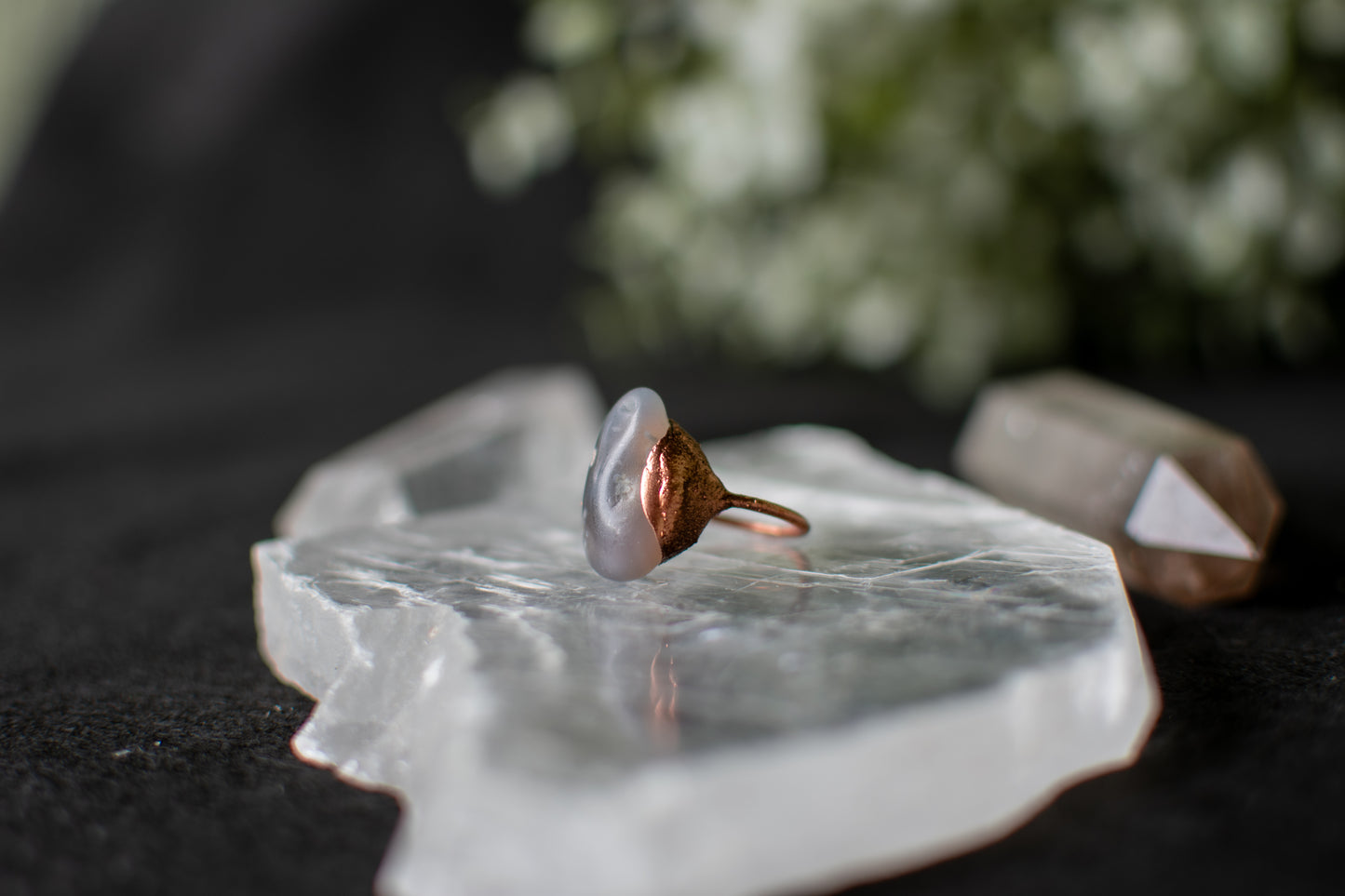 Grey Agate Teardrop Ring – Size 6