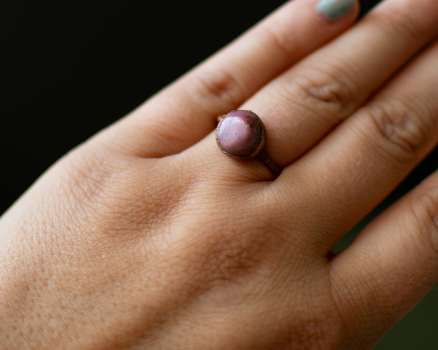 Round Rhodonite Ring – Size 7.5