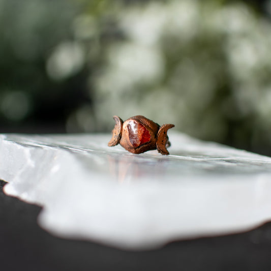 Fire Quartz Moon Ring- size 7