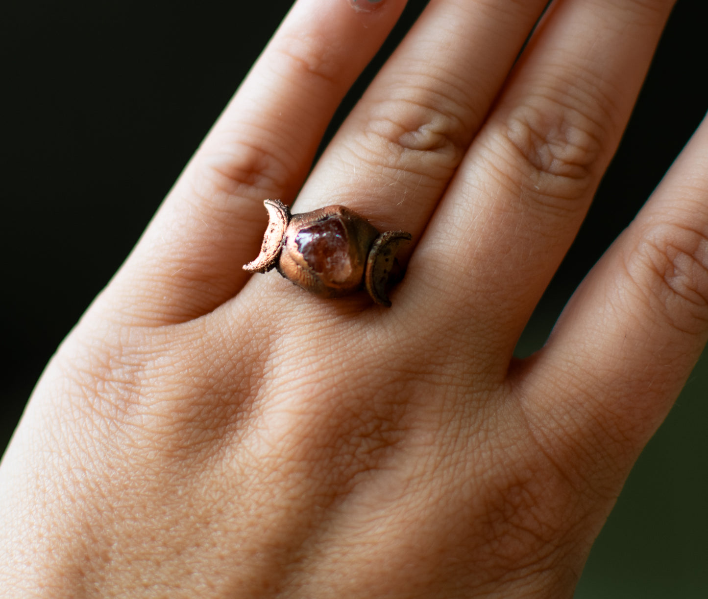 Fire Quartz Moon Ring- size 7