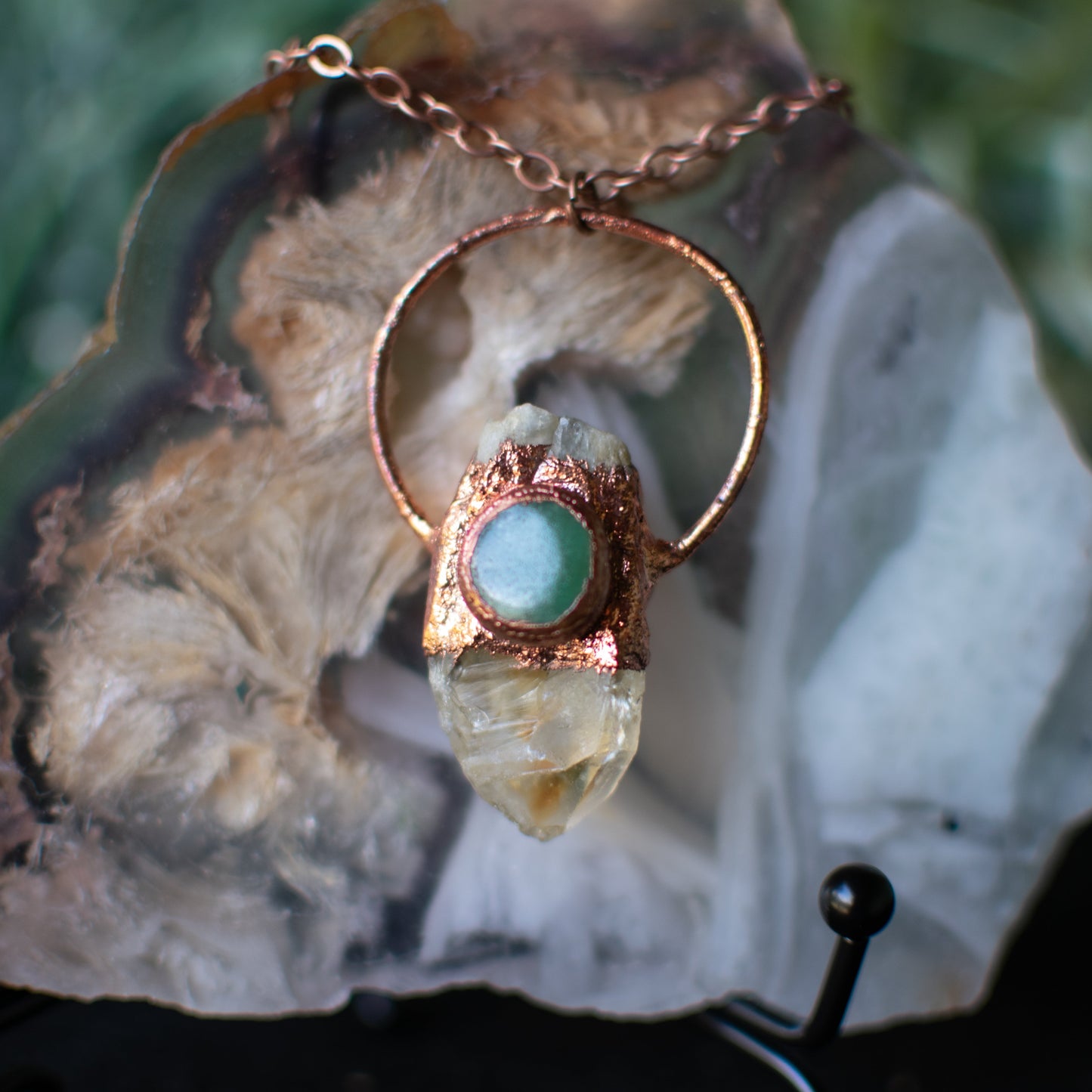 Quartz Point & Aventurine Pendant